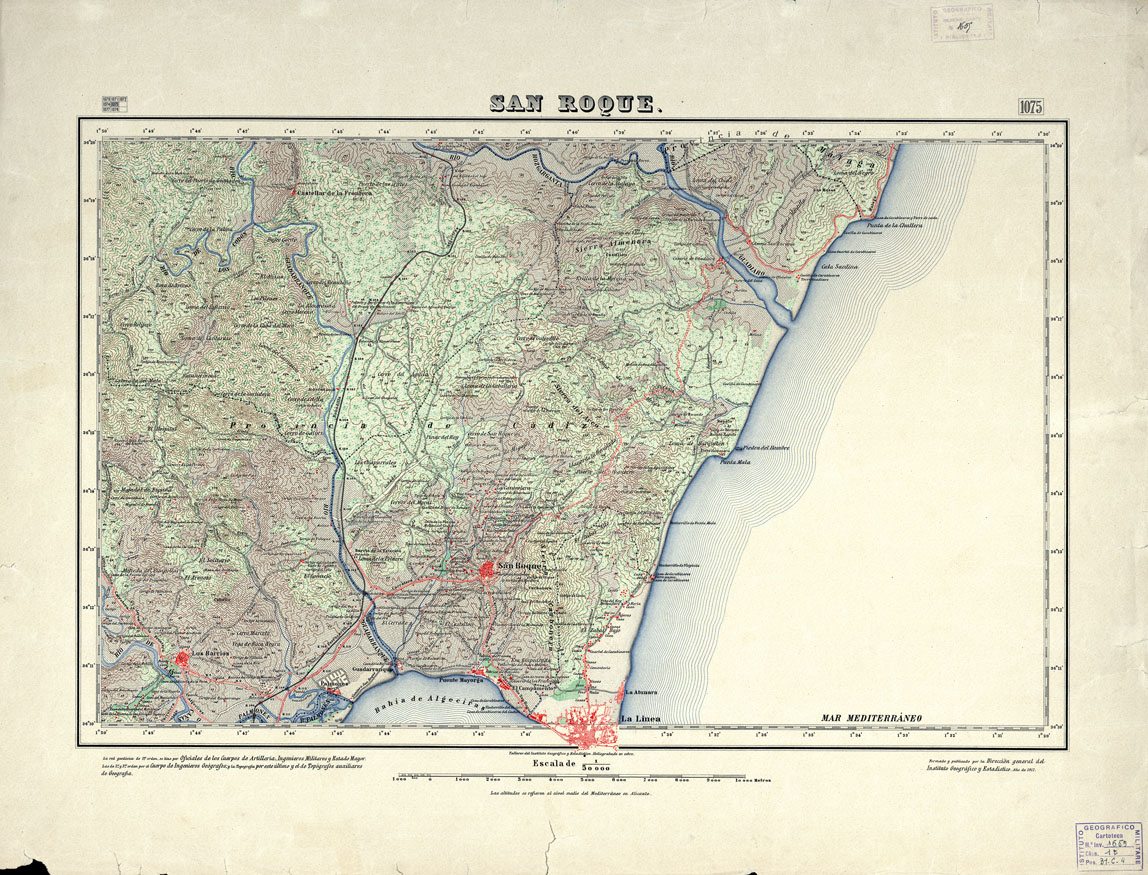(N:18837) MAPA TOPOGRAFICO DE ESPANA - San Roque - Foglio 1075 (B0015282) Carte e stampe antiche: riproduzione a colori su carta (formato A1)