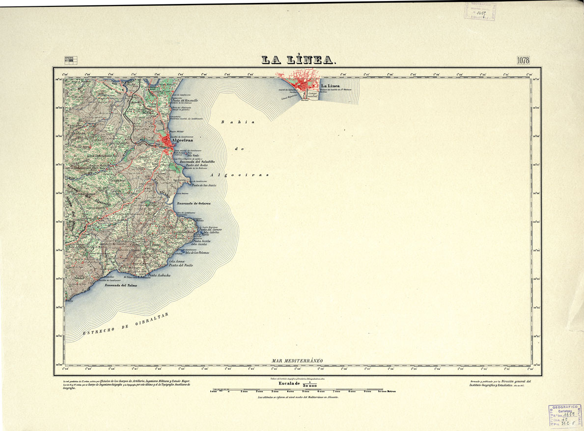 (N:18841) MAPA TOPOGRAFICO DE ESPANA - La Linea - Foglio 1078 (B0015286) Carte e stampe antiche: riproduzione a colori su carta (formato A1)