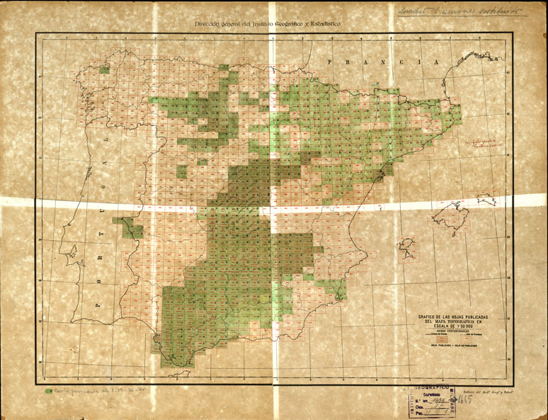 (N:18844) MAPA TOPOGRAFICO DE ESPANA - Quadro d'unione sostitutivo (B0015289) Carte e stampe antiche: riproduzione a colori su carta (formato A1)