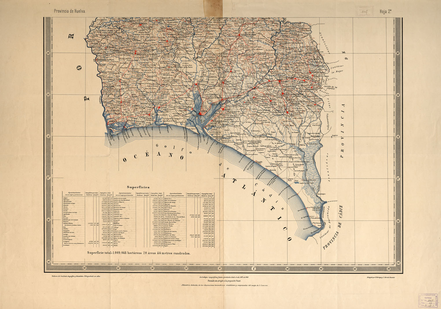 (N:18892) PROVINCIE DE HUELVA - Planimetria y Nivelacion. 2 Parte (B0015338) Carte e stampe antiche: riproduzione a colori su carta (formato A1)