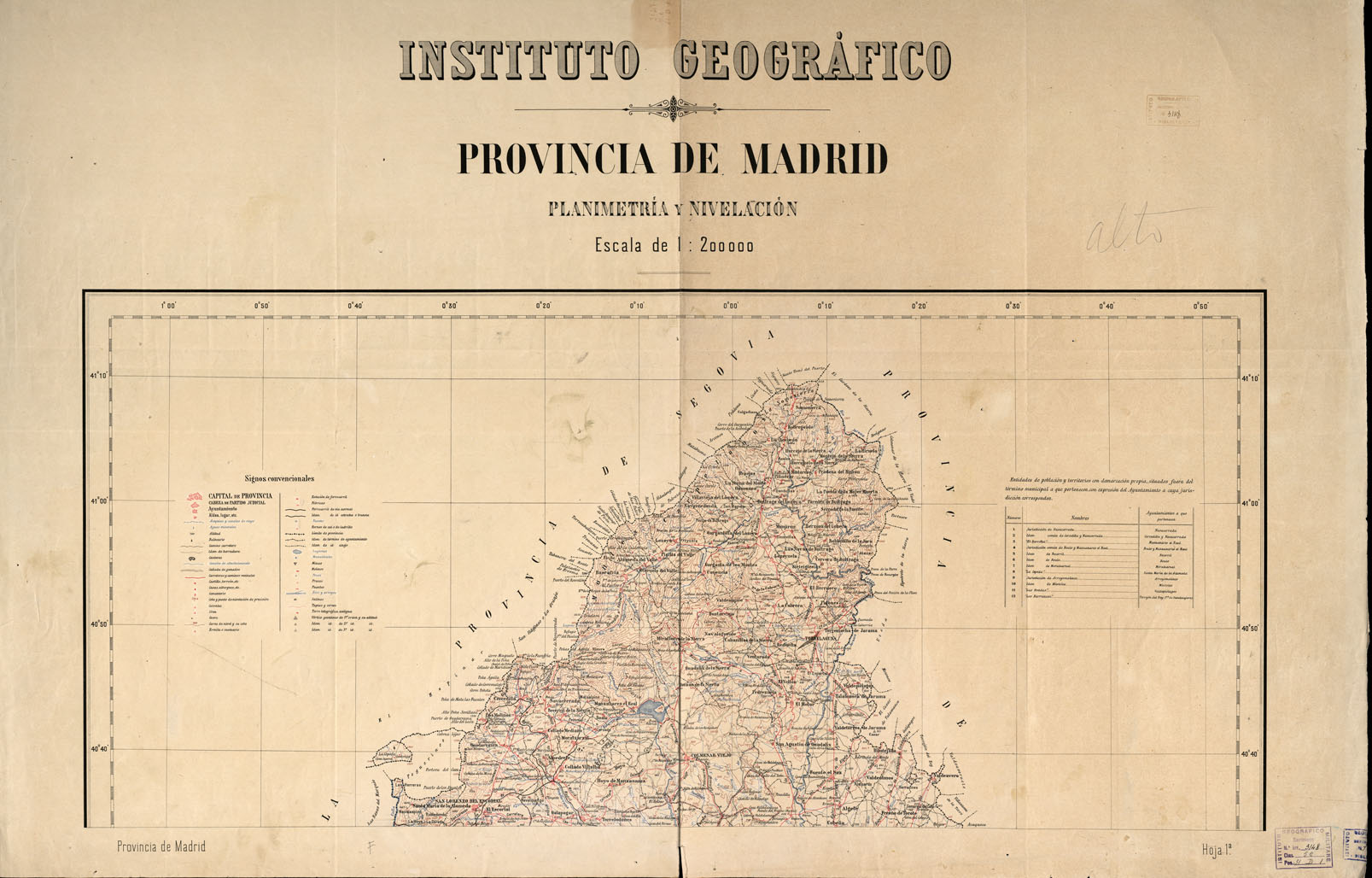 (N:18893) PROVINCIA DE MADRID - Planimetria y Nivelacion. 1 Parte (B0015339) Carte e stampe antiche: riproduzione a colori su carta (formato A1)