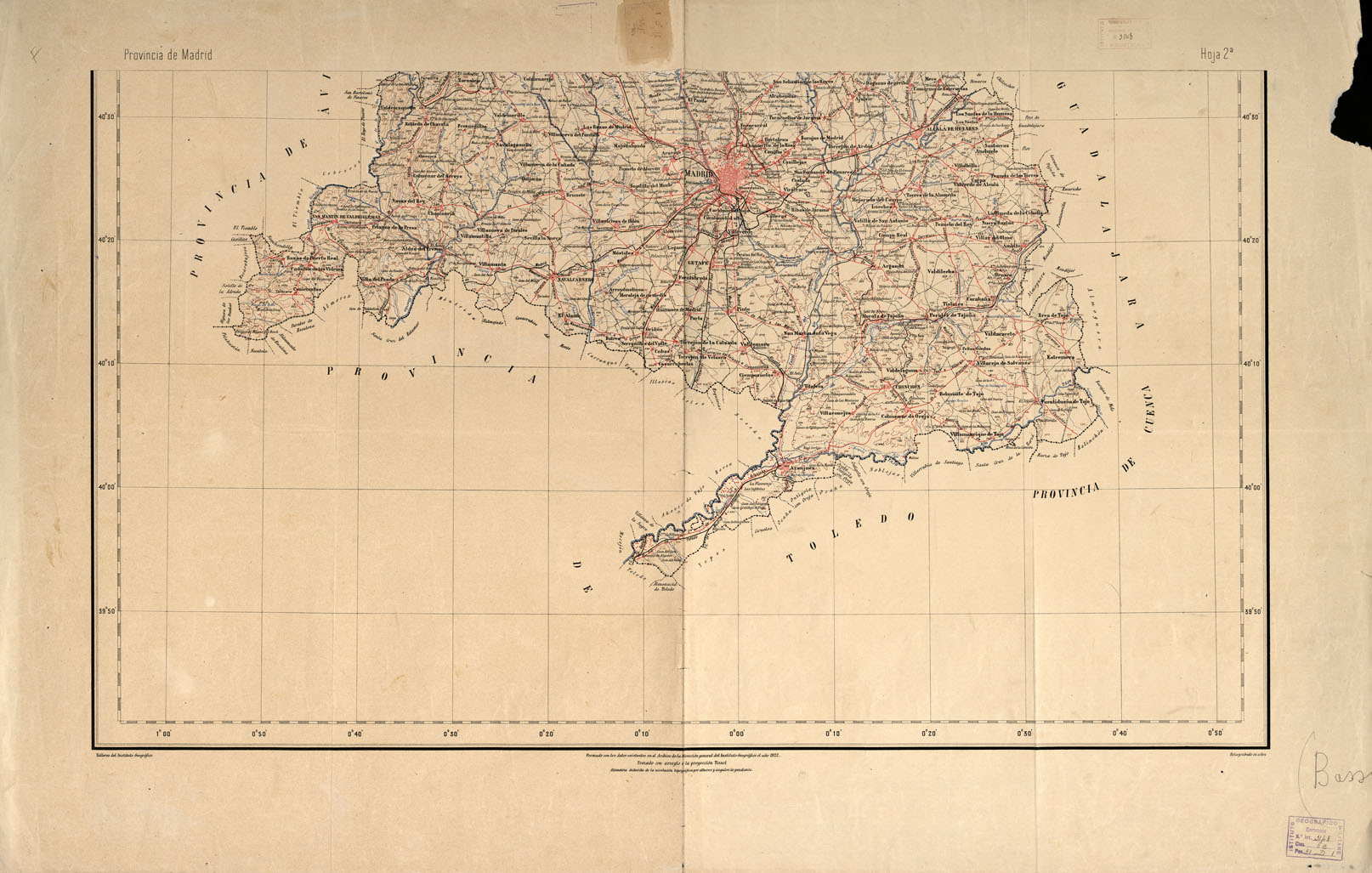 (N:18894) PROVINCIA DI MADRID - Planimetria y Nivelacion. 2 Parte (B0015340) Carte e stampe antiche: riproduzione a colori su carta (formato A1)