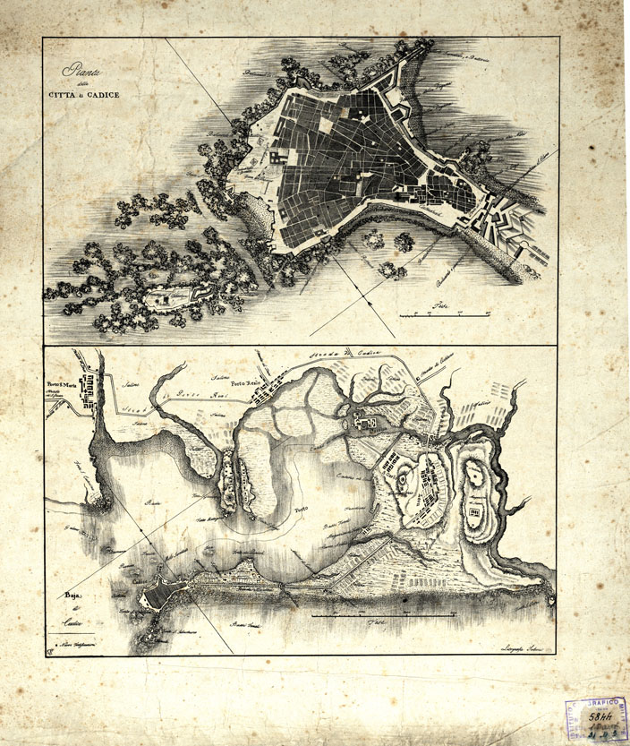 (N:19096) PIANTA DELLA CITTA' DI CADICE (B0015541) Carte e stampe antiche: riproduzione a colori su carta (formato A1)