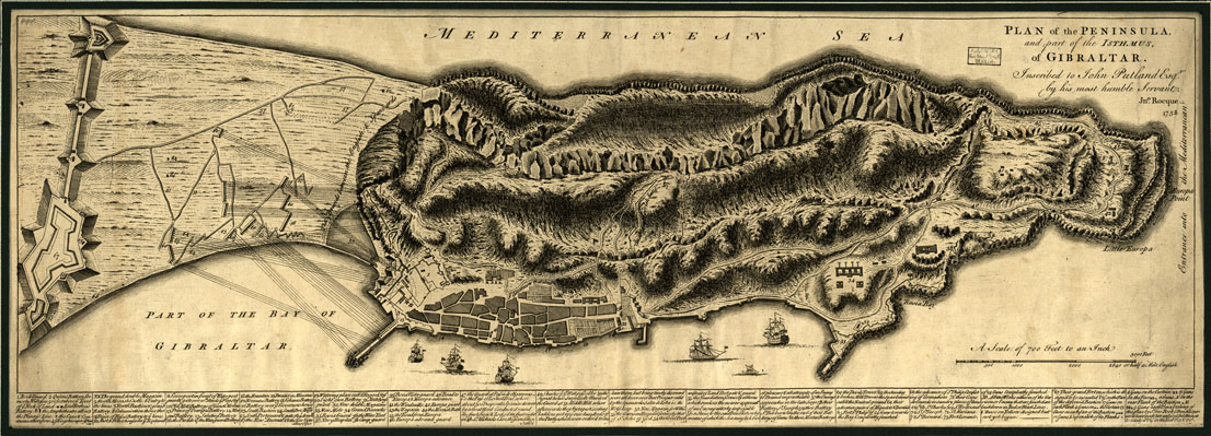 (N:19097) PLAN OF THE PENINSULA  AND PART OF THE ISTHMUS OF GIBRALTAR (B0015542) Carte e stampe antiche: riproduzione a colori su carta (formato A1)