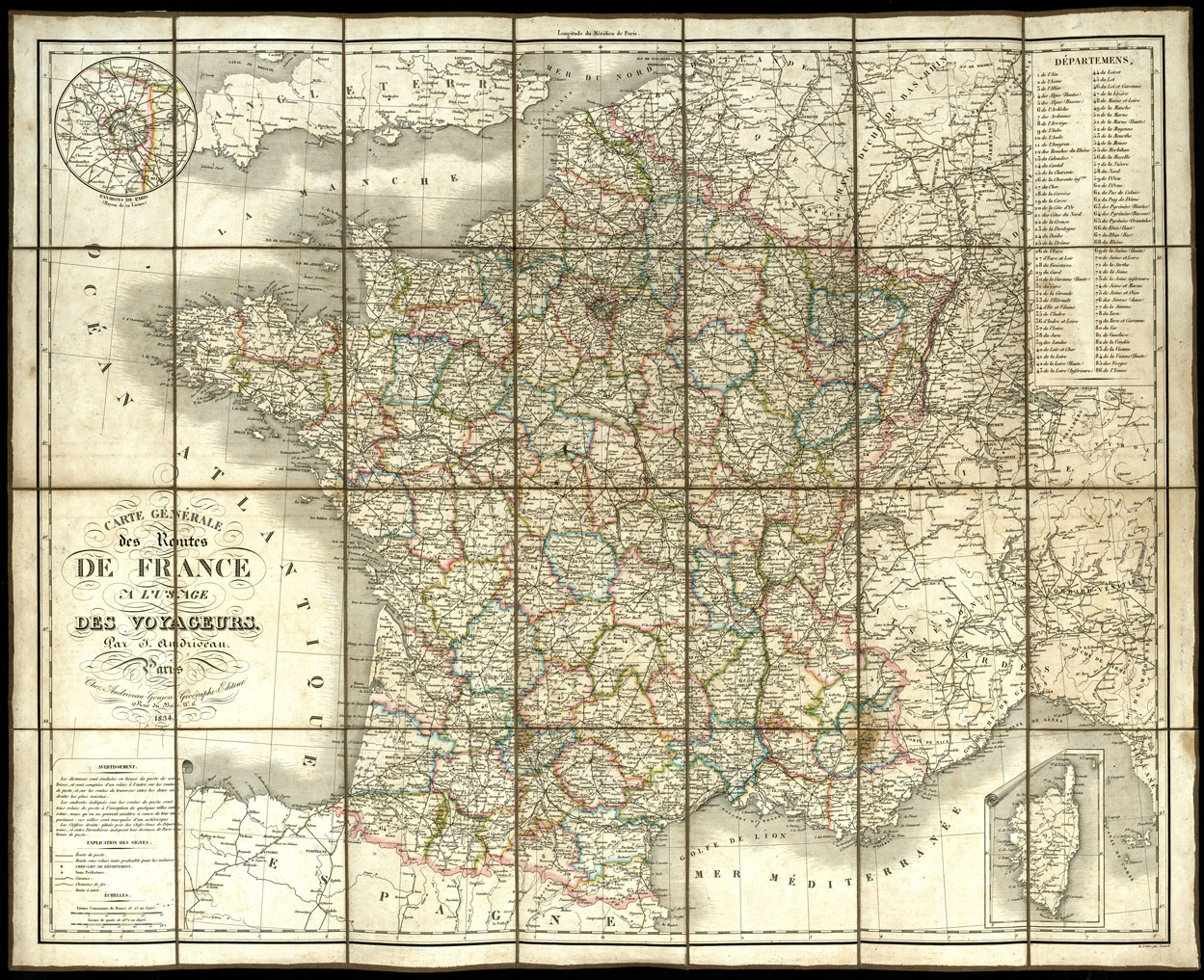 (N:20510) CARTE GENERALE DES ROUTES DE FRANCE (B0016968) Carte e stampe antiche: riproduzione a colori su carta (formato A1)