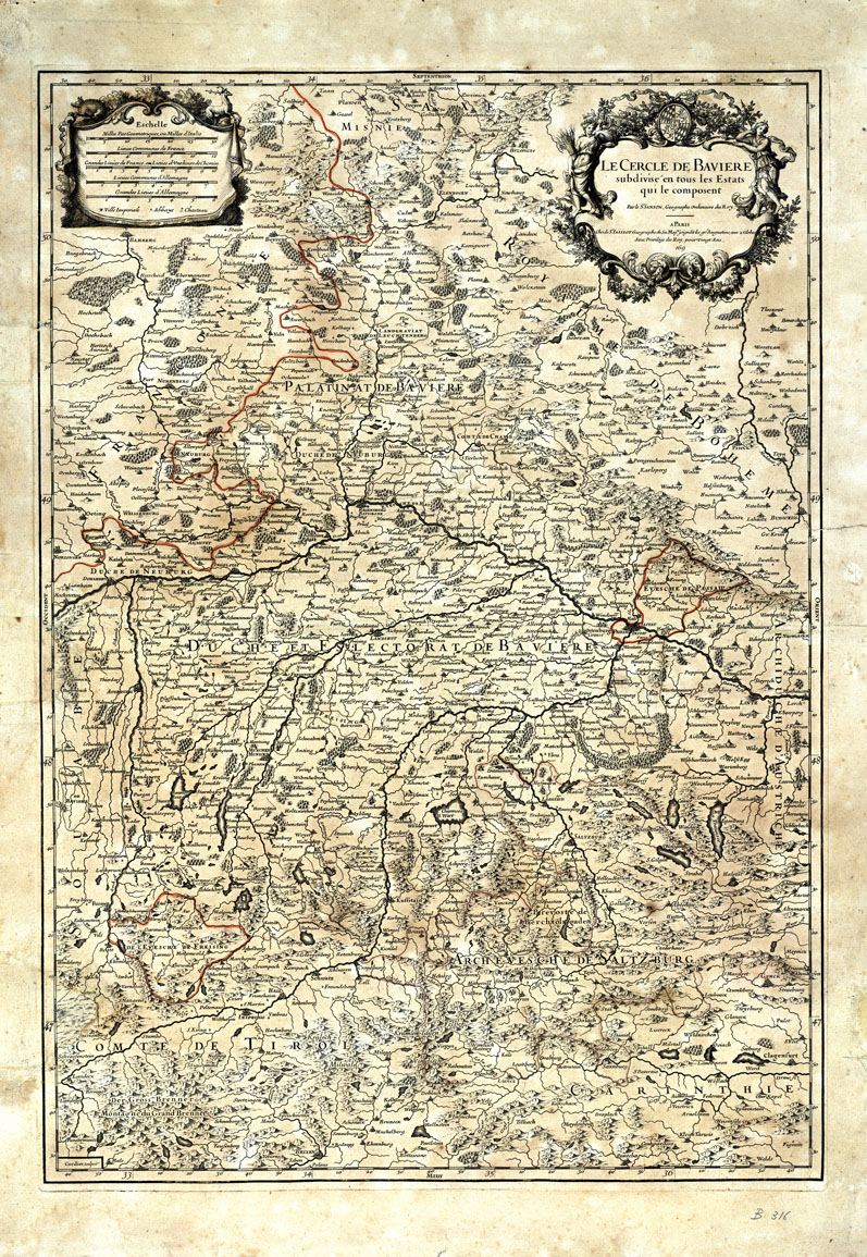 (N:20556) LE CERCLE DE BAVIERE SUBDIVISE EN TOUS LES ESTATS QUI LE COMPOSENT (B0017014) Carte e stampe antiche: riproduzione a colori su carta (formato A1)