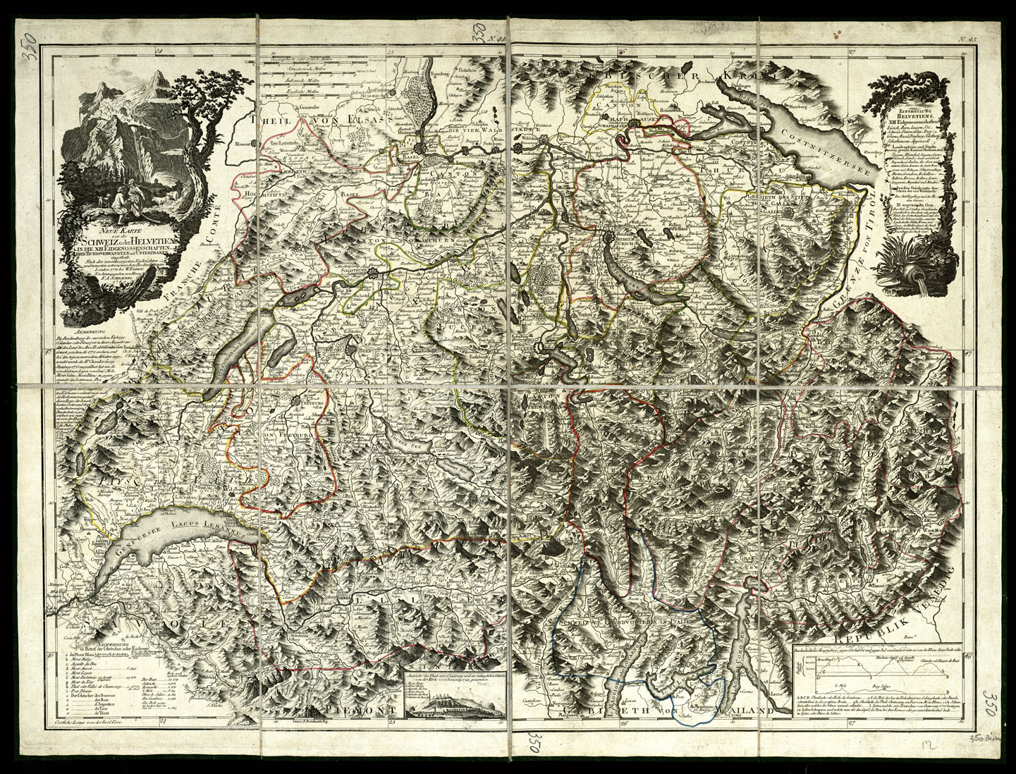 (N:20608) NEUE KARTE VON DER SCHWEIZ ODER HELVETIEN (B0017066) Carte e stampe antiche: riproduzione a colori su carta (formato A1)