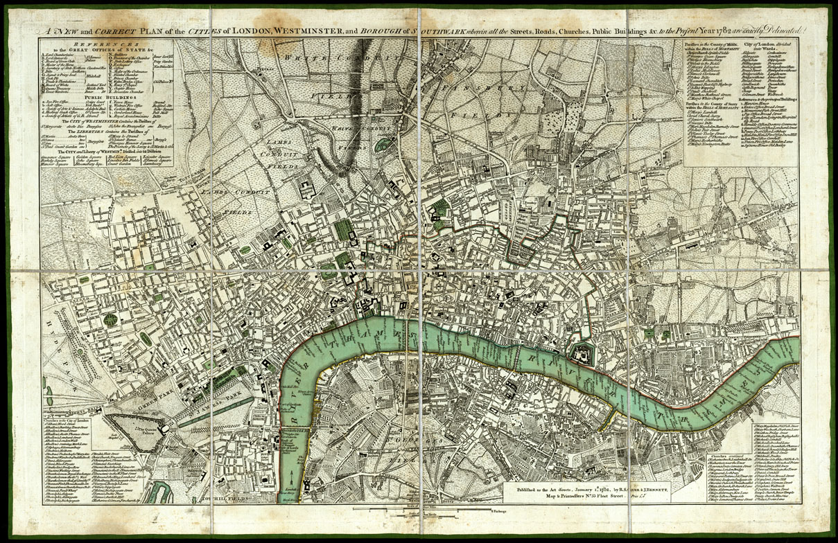 (N:20616) A NEW AND CORRECT PLAN OF THE CITLES OF LONDON (B0017074) Carte e stampe antiche: riproduzione a colori su carta (formato A1)