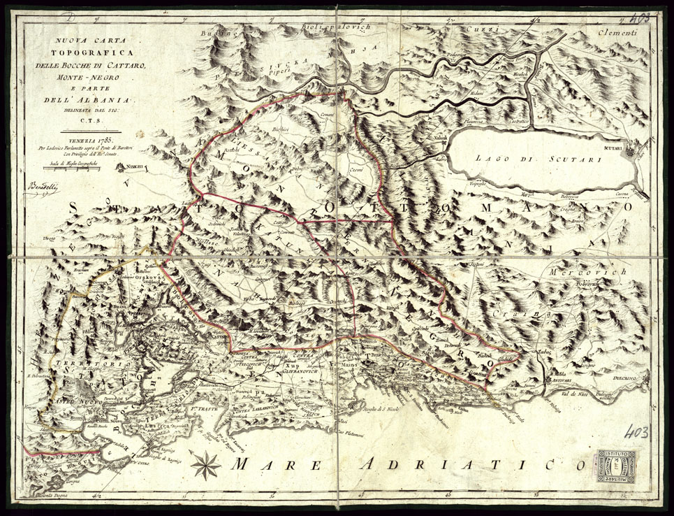 (N:20676) NUOVA CARTA TOPOGRAFICA DELLE BOCCHE DI CATTARO MONTENEGRO E PARTE DELL'ALBANIA (B0017151) Carte e stampe antiche: riproduzione a colori su carta (formato A1)