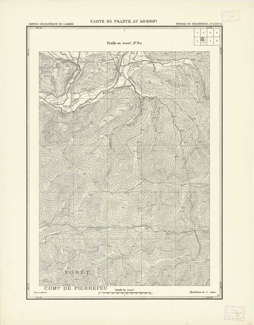 (N:20921) PLANS DIRECTEURS - FEUILLE DE COLLOBRIERES XXXIV 45 N6a (B0017402) Carte e stampe antiche: riproduzione a colori su carta (formato A1)