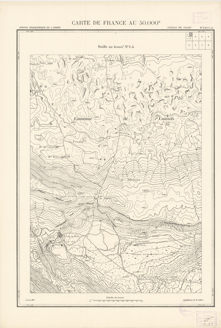 (N:20928) PLANS DIRECTEURS - FEUILLE DE GRASSE XXXVI 43 N1b (B0017409) Carte e stampe antiche: riproduzione a colori su carta (formato A1)