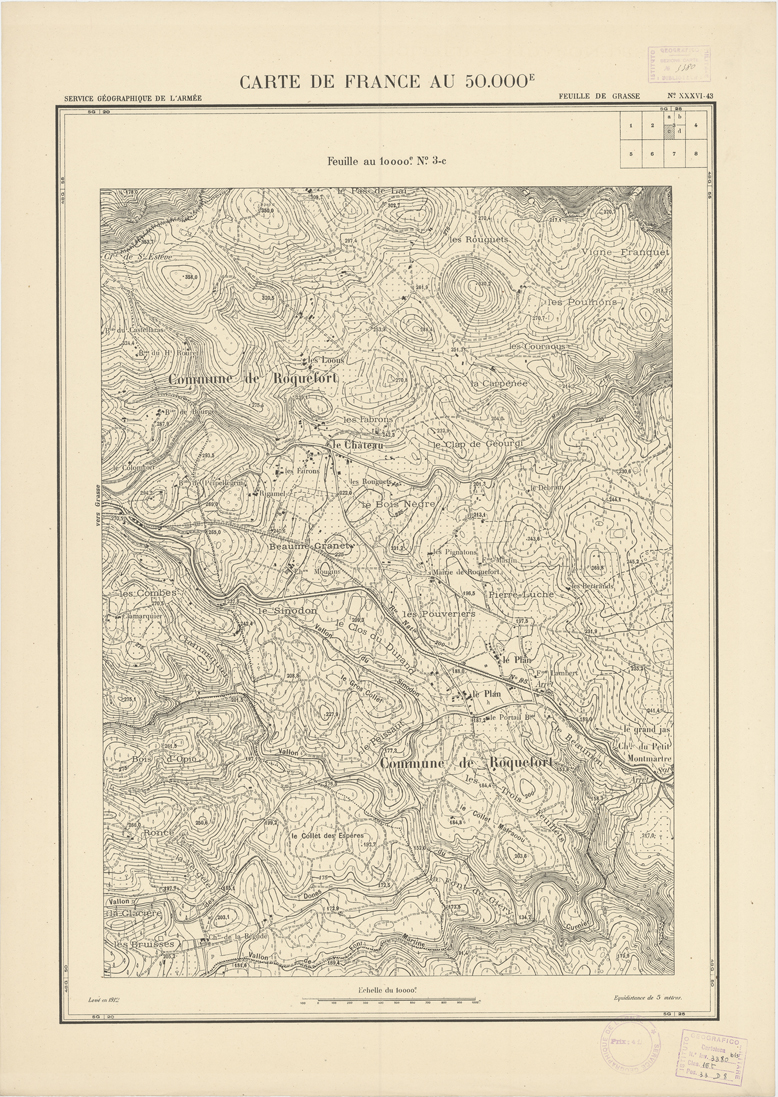 (N:20937) PLANS DIRECTEURS - FEUILLE DE GRASSE XXXVI 43 N3c (B0017418) Carte e stampe antiche: riproduzione a colori su carta (formato A1)
