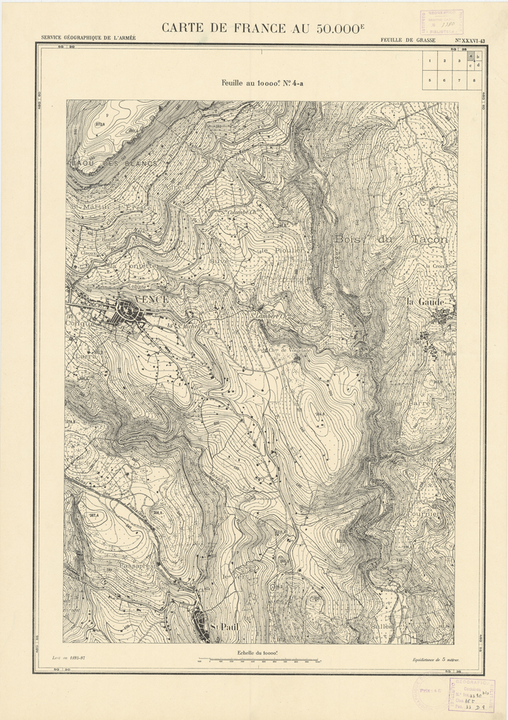 (N:20939) PLANS DIRECTEURS - FEUILLE DE GRASSE XXXVI 43 N4a (B0017420) Carte e stampe antiche: riproduzione a colori su carta (formato A1)