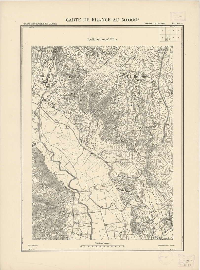 (N:20949) PLANS DIRECTEURS - FEUILLE DE GRASSE XXXVI 43 N6c (B0017429) Carte e stampe antiche: riproduzione a colori su carta (formato A1)