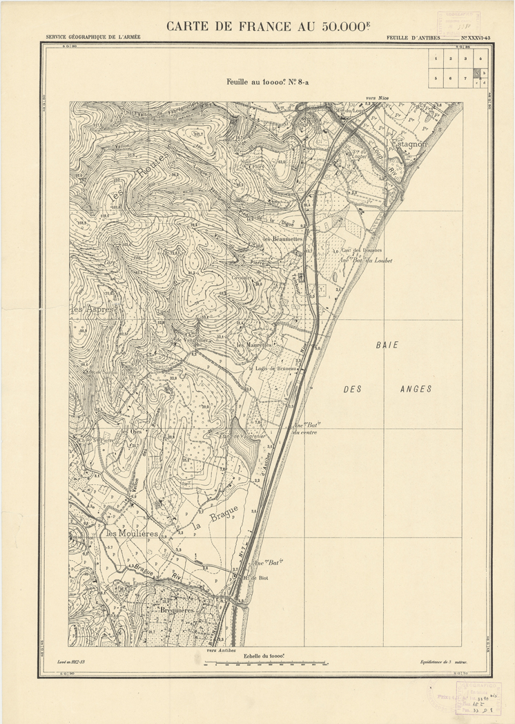 (N:20955) PLANS DIRECTEURS - FEUILLE D'ANTIBES XXXVI 43 N8a (B0017435) Carte e stampe antiche: riproduzione a colori su carta (formato A1)