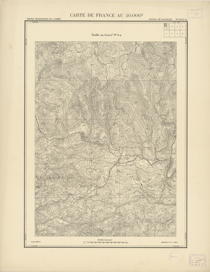 (N:20957) PLANS DIRECTEURS - FEUILLE DE MANDELIEU XXXVI 44 N1a (B0017437) Carte e stampe antiche: riproduzione a colori su carta (formato A1)