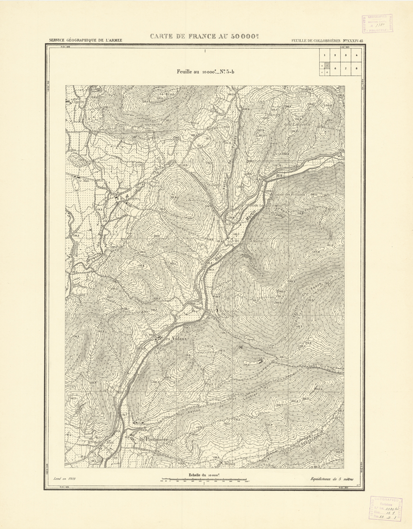 (N:20990) PLANS DIRECTEURS - FEUILLE DE COLLOBRIERES XXXIV 45 N5b (B0017470) Carte e stampe antiche: riproduzione a colori su carta (formato A1)