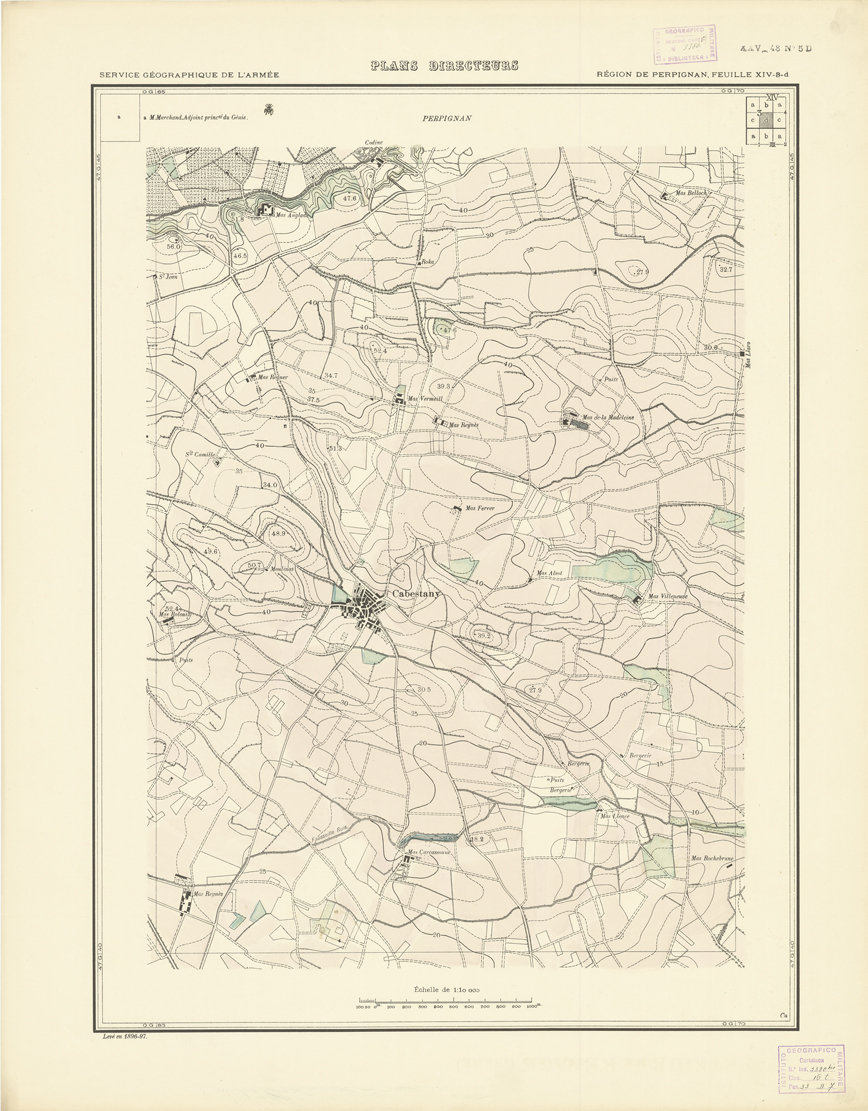 (N:21022) PLANS DIRECTEURS - REGION DE PERPIGNAN FEUILLE XIV N3d (B0017502) Carte e stampe antiche: riproduzione a colori su carta (formato A1)