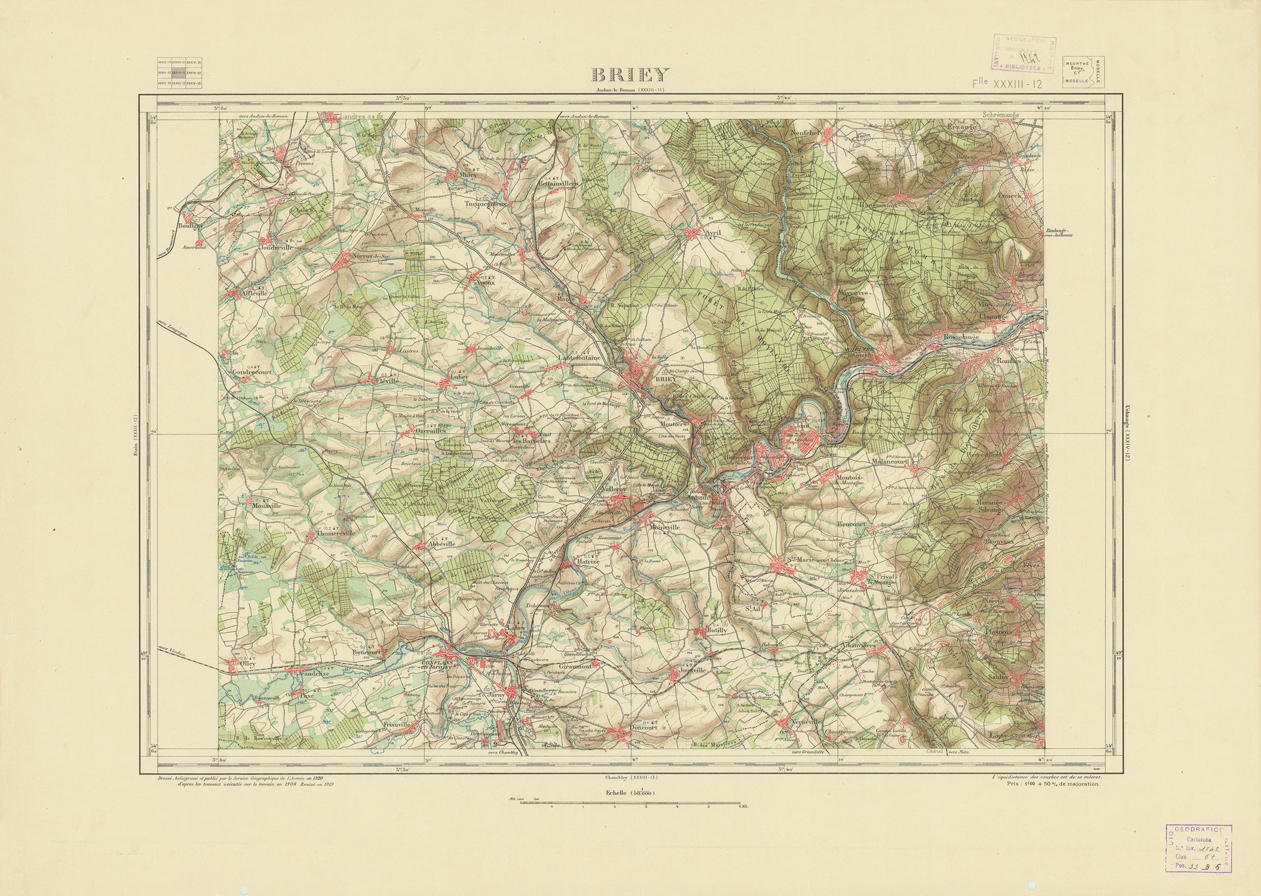 (N:21657) NOUVELLE CARTE DE FRANCE -  XXXIII 12 - BRIEY (B0018243) Carte e stampe antiche: riproduzione a colori su carta (formato A1)