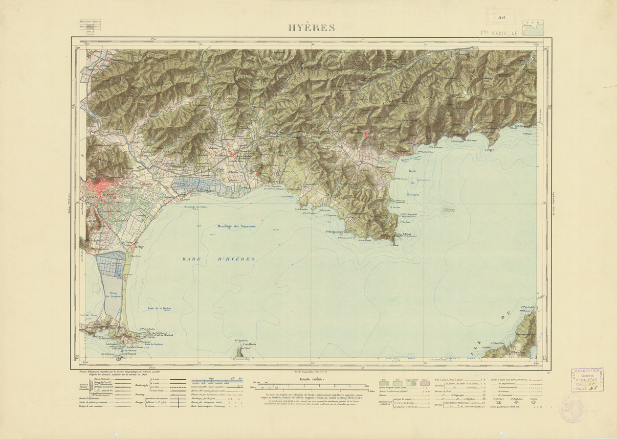 (N:21669) NOUVELLE CARTE DE FRANCE - XXXIV 46 - HYERES (B0018255) Carte e stampe antiche: riproduzione a colori su carta (formato A1)