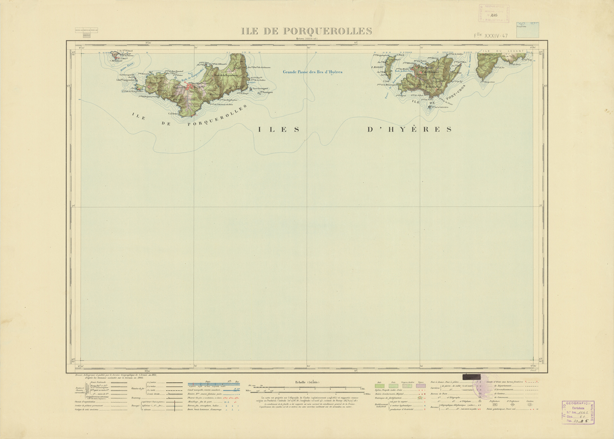 (N:21670) NOUVELLE CARTE DE FRANCE - XXXIV 47 - ILE DE PORQUETOLLES (B0018256) Carte e stampe antiche: riproduzione a colori su carta (formato A1)