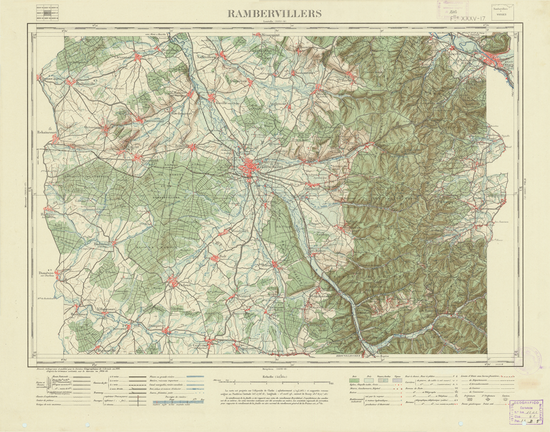 (N:21673) NOUVELLE CARTE DE FRANCE - XXXV 17 - RAMBERVILLERS (B0018259) Carte e stampe antiche: riproduzione a colori su carta (formato A1)