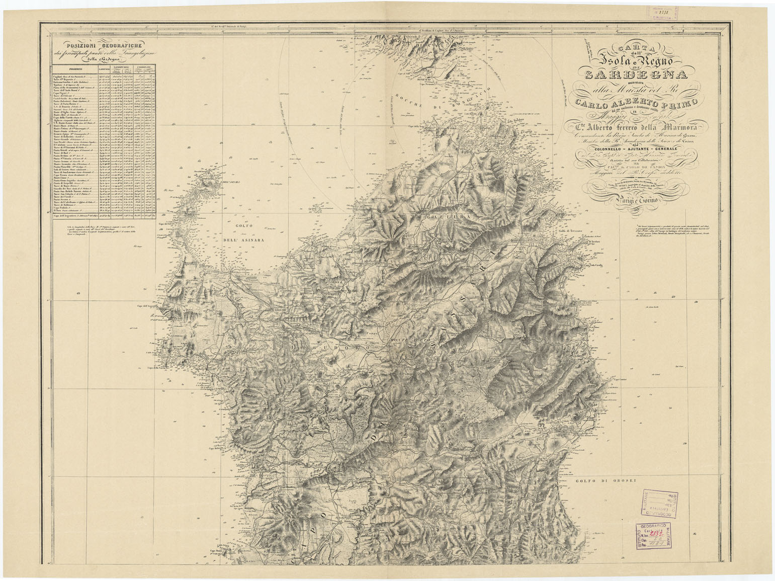 (N:22210) CARTA DELL'ISOLA E REGNO DI SARDEGNA - Foglio Nord (B0019576) Carte e stampe antiche: riproduzione a colori su carta (formato A1)