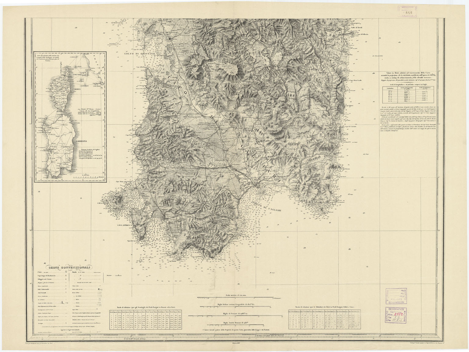 (N:22211) CARTA DELL'ISOLA E REGNO DI SARDEGNA - Foglio Sud (B0019577) Carte e stampe antiche: riproduzione a colori su carta (formato A1)