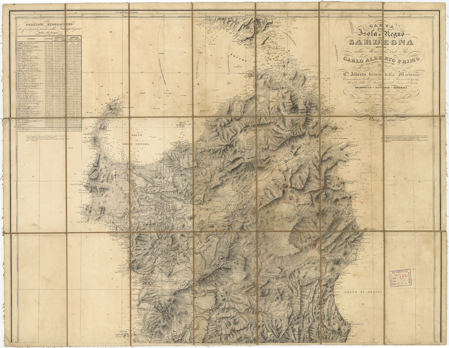 (N:22212) CARTA DELL'ISOLA E REGNO DI SARDEGNA - Foglio Nord (B0019578) Carte e stampe antiche: riproduzione a colori su carta (formato A1)