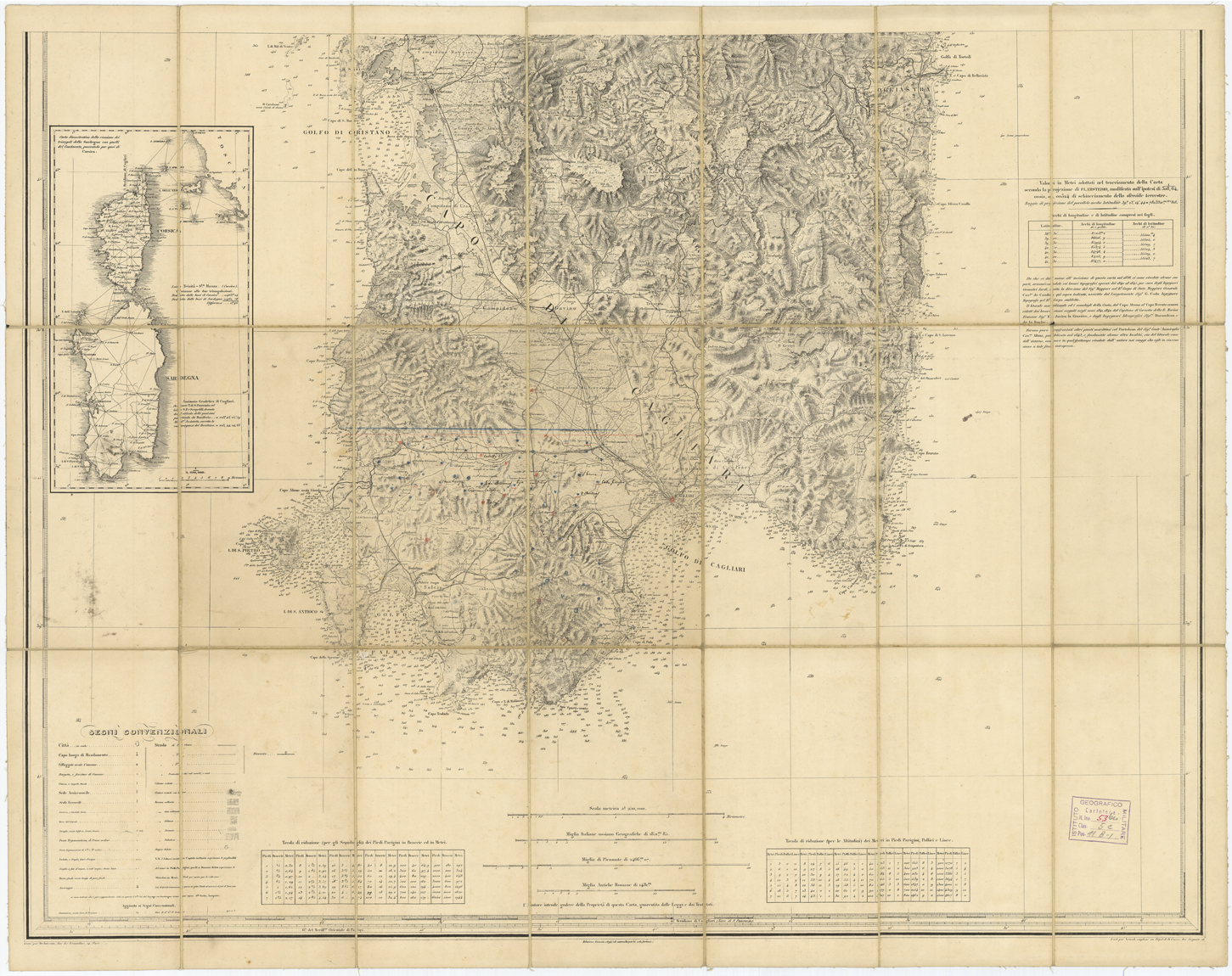 (N:22213) CARTA DELL'ISOLA E REGNO DI SARDEGNA - Foglio Sud (B0019579) Carte e stampe antiche: riproduzione a colori su carta (formato A1)