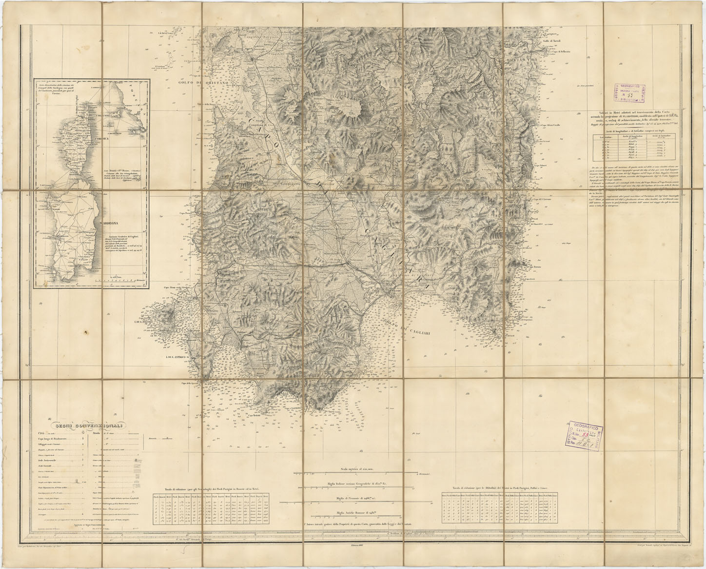 (N:22214) CARTA DELL'ISOLA E REGNO DI SARDEGNA - Foglio Sud (B0019580) Carte e stampe antiche: riproduzione a colori su carta (formato A1)