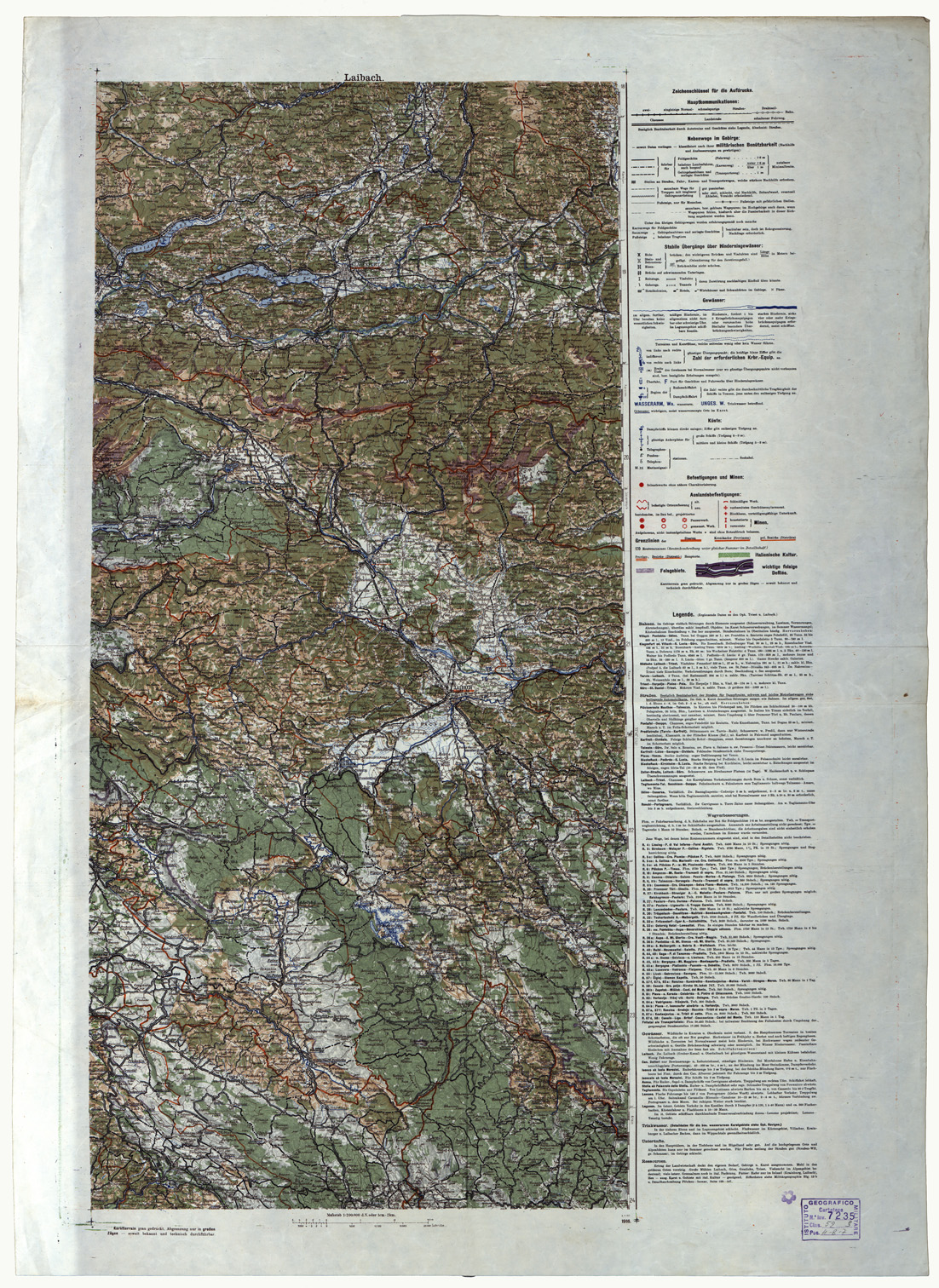 (N:34508) CARTA DELL'ITALIA SETTENTRIONALE E ZONE CONFINANTI - FOGLIO 6 LAIBACH (B0019651) Carte e stampe antiche: riproduzione a colori su carta (formato A1)