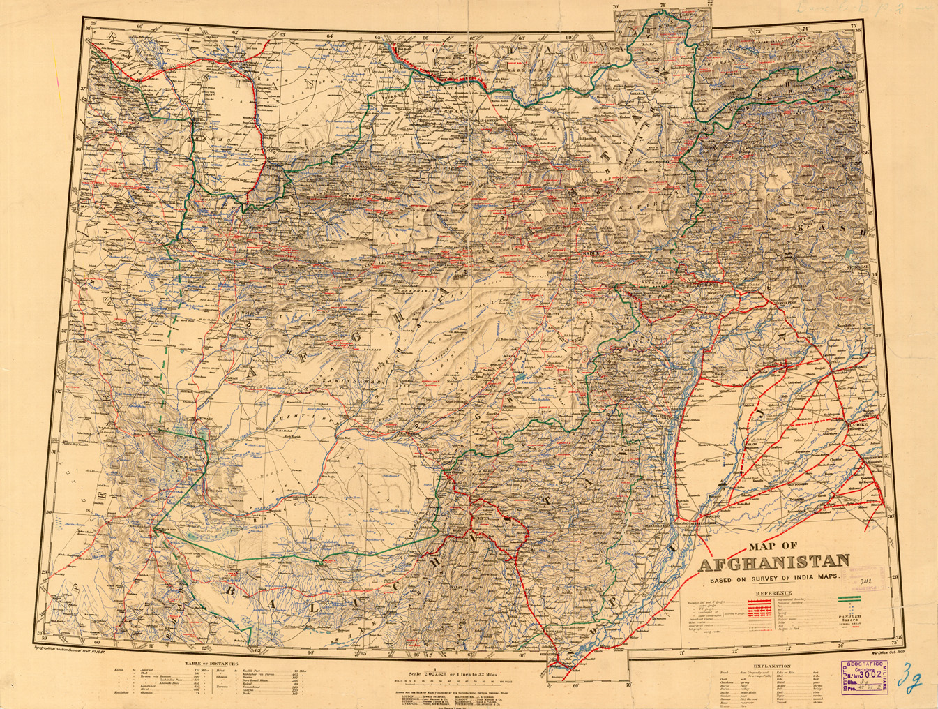 (N:35208) MAP OF AFGHANISTAN BASED ON SURVEY OF INDIA MAPS (B0019696) Carte e stampe antiche: riproduzione a colori su carta (formato A1)
