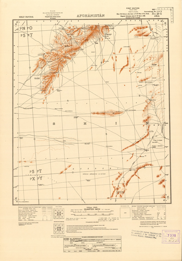(N:35221) AFGHANISTAN AND N. W FRONTIER PROVINCE U.S.S.R., BALUCHISTAN E IRAN - FOGLIO 1 (B0019702) Carte e stampe antiche: riproduzione a colori su carta (formato A1)