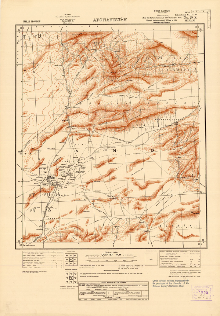 (N:35223) AFGHANISTAN AND N. W FRONTIER PROVINCE U.S.S.R., BALUCHISTAN E IRAN - FOGLIO 3 (B0019704) Carte e stampe antiche: riproduzione a colori su carta (formato A1)