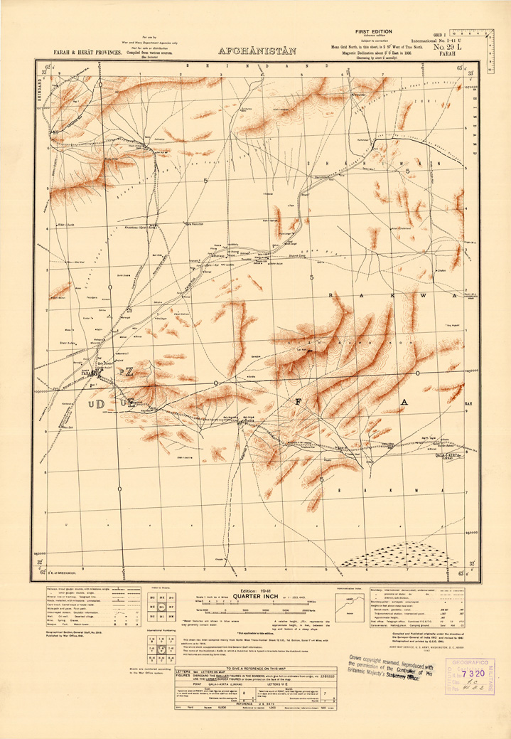 (N:35224) AFGHANISTAN AND N. W FRONTIER PROVINCE U.S.S.R., BALUCHISTAN E IRAN - FOGLIO 4 (B0019705) Carte e stampe antiche: riproduzione a colori su carta (formato A1)