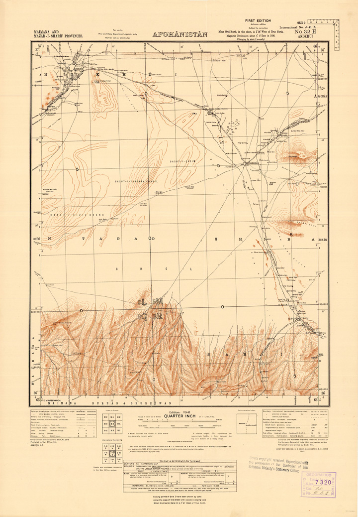 (N:35236) AFGHANISTAN AND N. W FRONTIER PROVINCE U.S.S.R., BALUCHISTAN E IRAN - FOGLIO 12 (B0019713) Carte e stampe antiche: riproduzione a colori su carta (formato A1)
