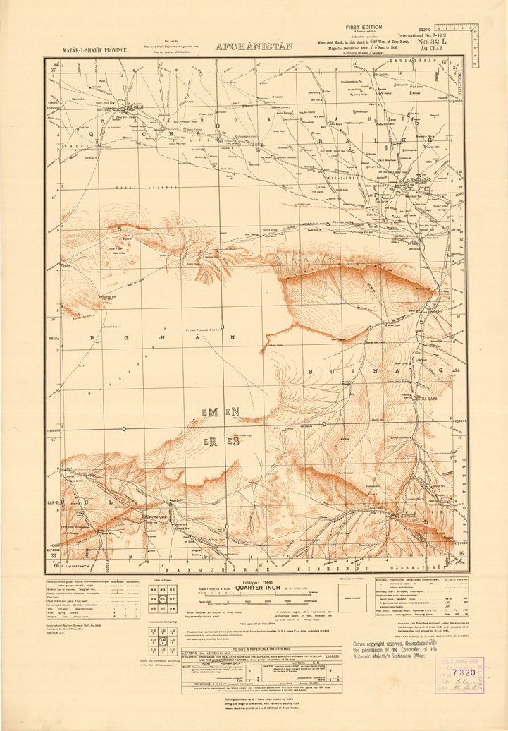 (N:35237) AFGHANISTAN AND N. W FRONTIER PROVINCE U.S.S.R., BALUCHISTAN E IRAN - FOGLIO 13 (B0019714) Carte e stampe antiche: riproduzione a colori su carta (formato A1)