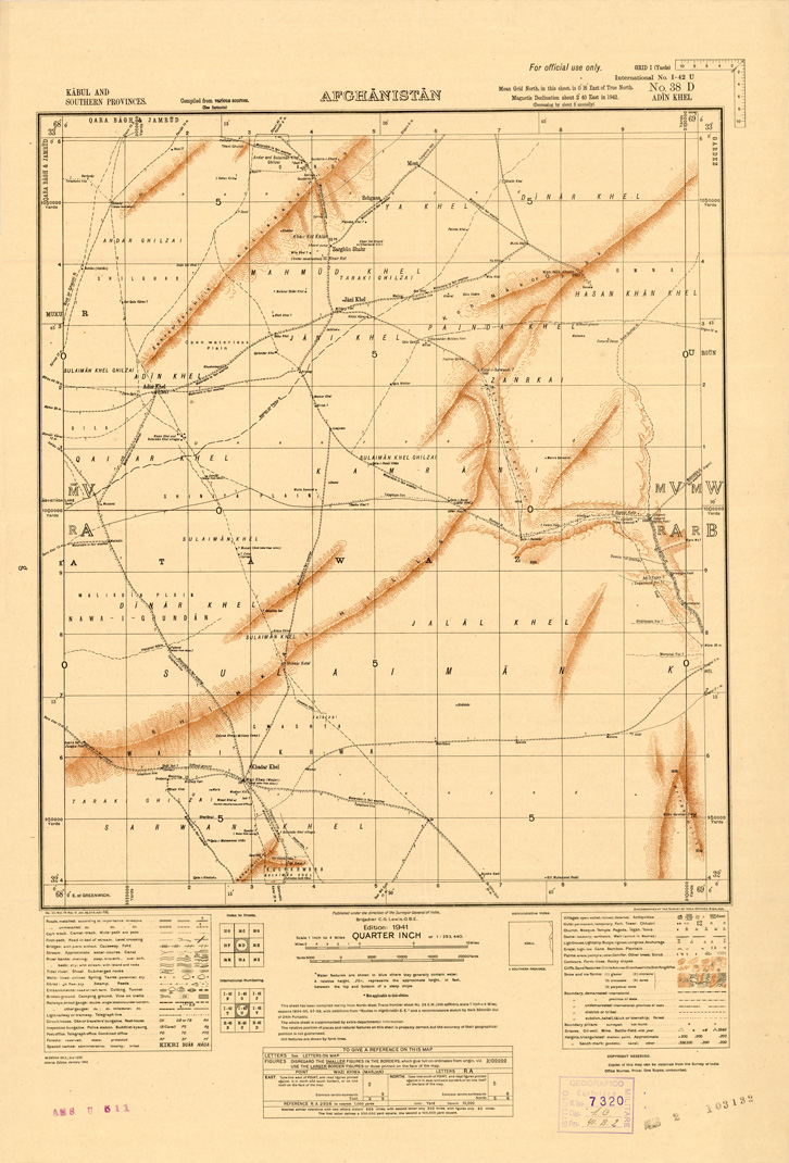 (N:35240) AFGHANISTAN AND N. W FRONTIER PROVINCE U.S.S.R., BALUCHISTAN E IRAN - FOGLIO 16 (B0019717) Carte e stampe antiche: riproduzione a colori su carta (formato A1)