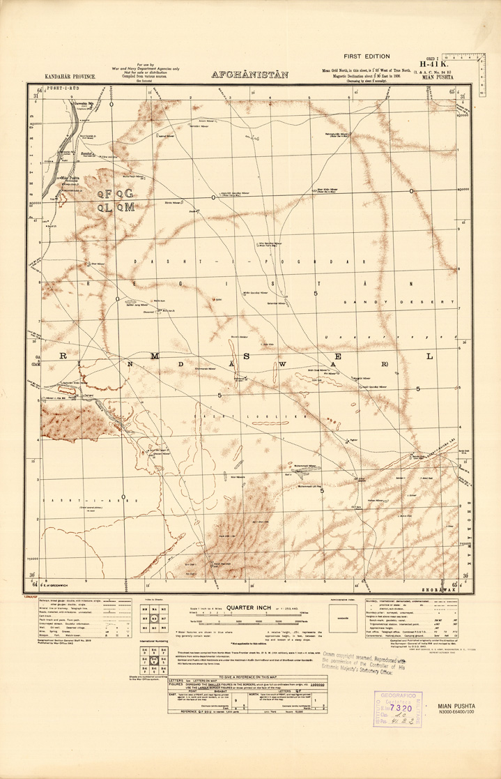 (N:35243) AFGHANISTAN AND N. W FRONTIER PROVINCE U.S.S.R., BALUCHISTAN E IRAN - FOGLIO 19 (B0019720) Carte e stampe antiche: riproduzione a colori su carta (formato A1)