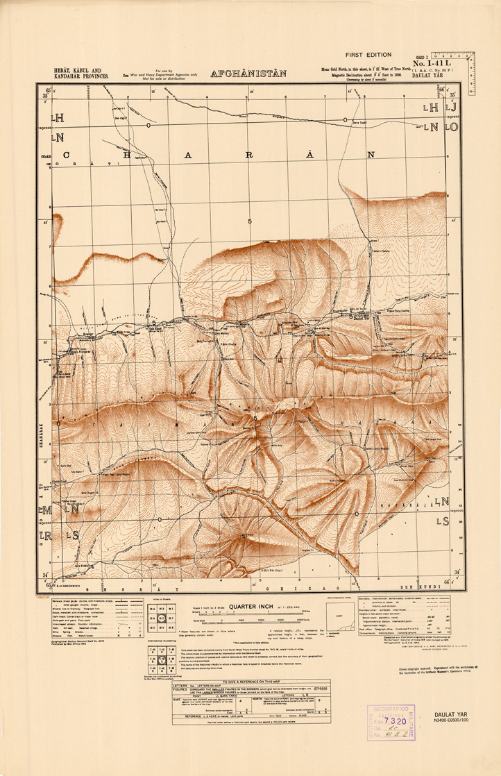 (N:35250) AFGHANISTAN AND N. W FRONTIER PROVINCE U.S.S.R., BALUCHISTAN E IRAN - FOGLIO 26 (B0019727) Carte e stampe antiche: riproduzione a colori su carta (formato A1)