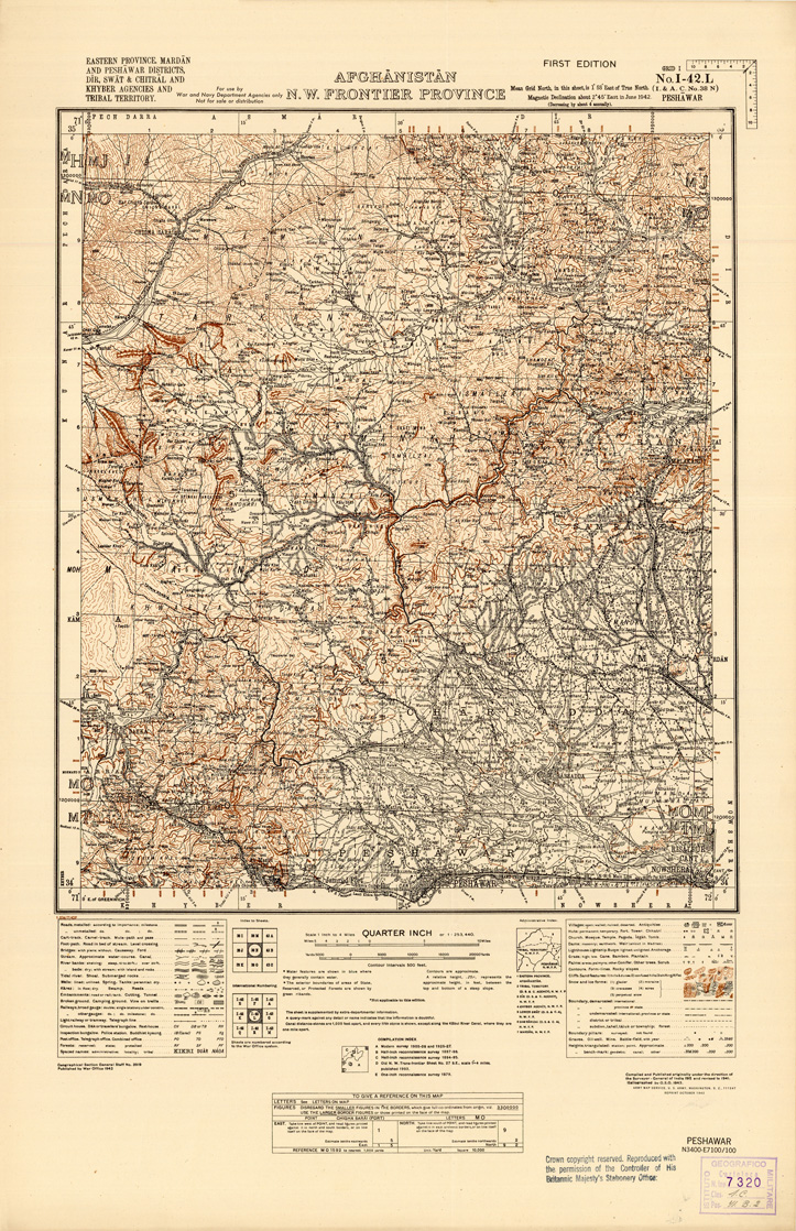 (N:35265) AFGHANISTAN AND N. W FRONTIER PROVINCE U.S.S.R., BALUCHISTAN E IRAN - FOGLIO 41 (B0019742) Carte e stampe antiche: riproduzione a colori su carta (formato A1)