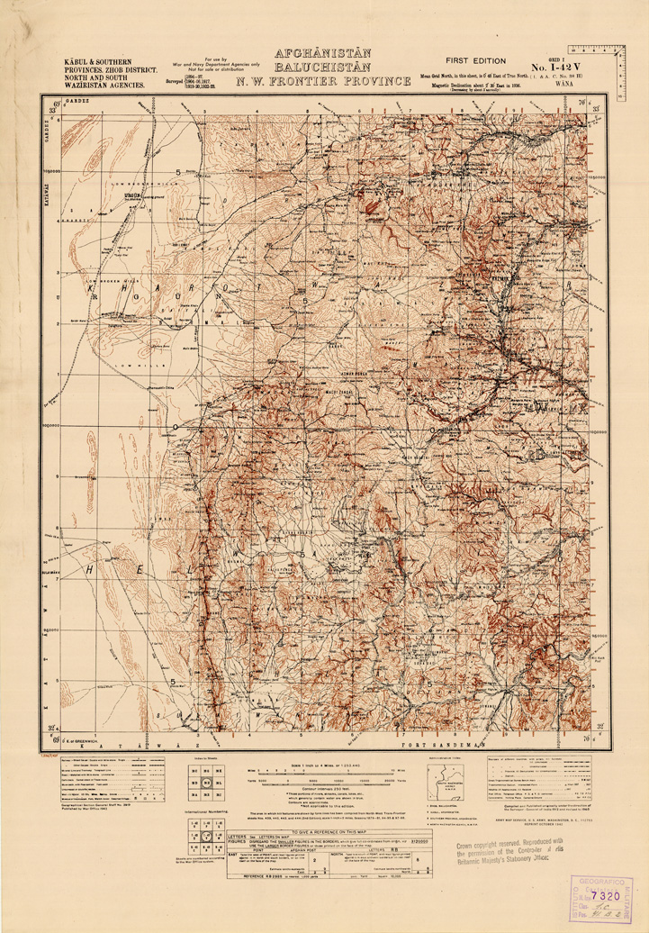 (N:35268) AFGHANISTAN AND N. W FRONTIER PROVINCE U.S.S.R., BALUCHISTAN E IRAN - FOGLIO 44 (B0019745) Carte e stampe antiche: riproduzione a colori su carta (formato A1)