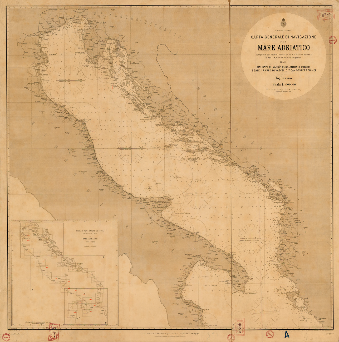 (N:35430) CARTA GENERALE DI NAVIGAZIONE NEL MARE ADRIATICO (B0019767) Carte e stampe antiche: riproduzione a colori su carta (formato A1)