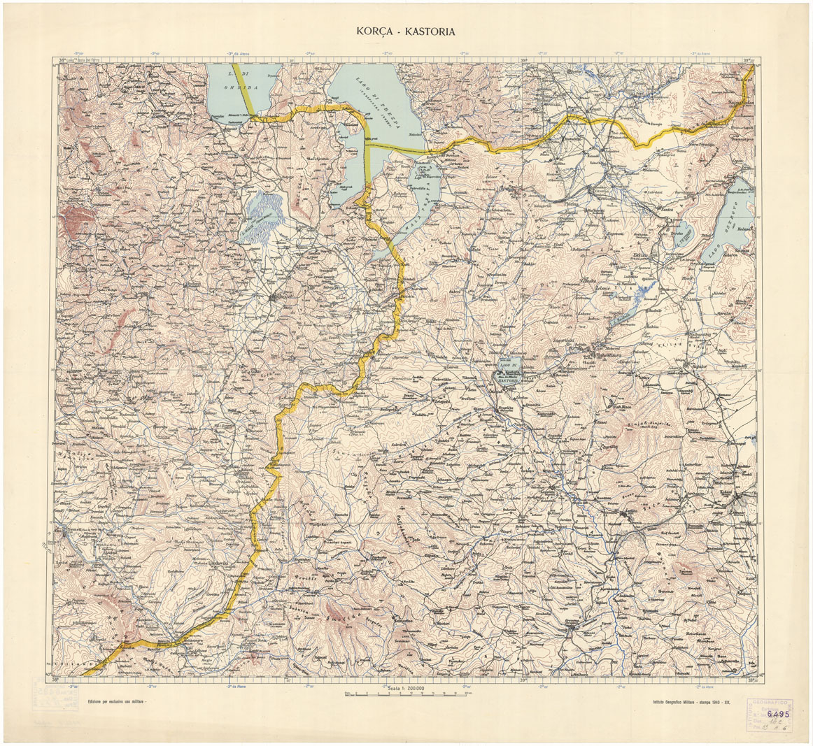 (N:26368) CARTA DELLA FRONTIERA GRECO-ALBANESE - kORCA- kASTORIA (B0019800) Carte e stampe antiche: riproduzione a colori su carta (formato A1)
