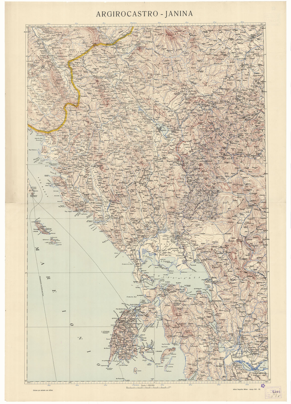 (N:26367) CARTA DELLA FRONTIERA GRECO-ALBANESE - ARGIROCASTRO - JANINA (B0019801) Carte e stampe antiche: riproduzione a colori su carta (formato A1)