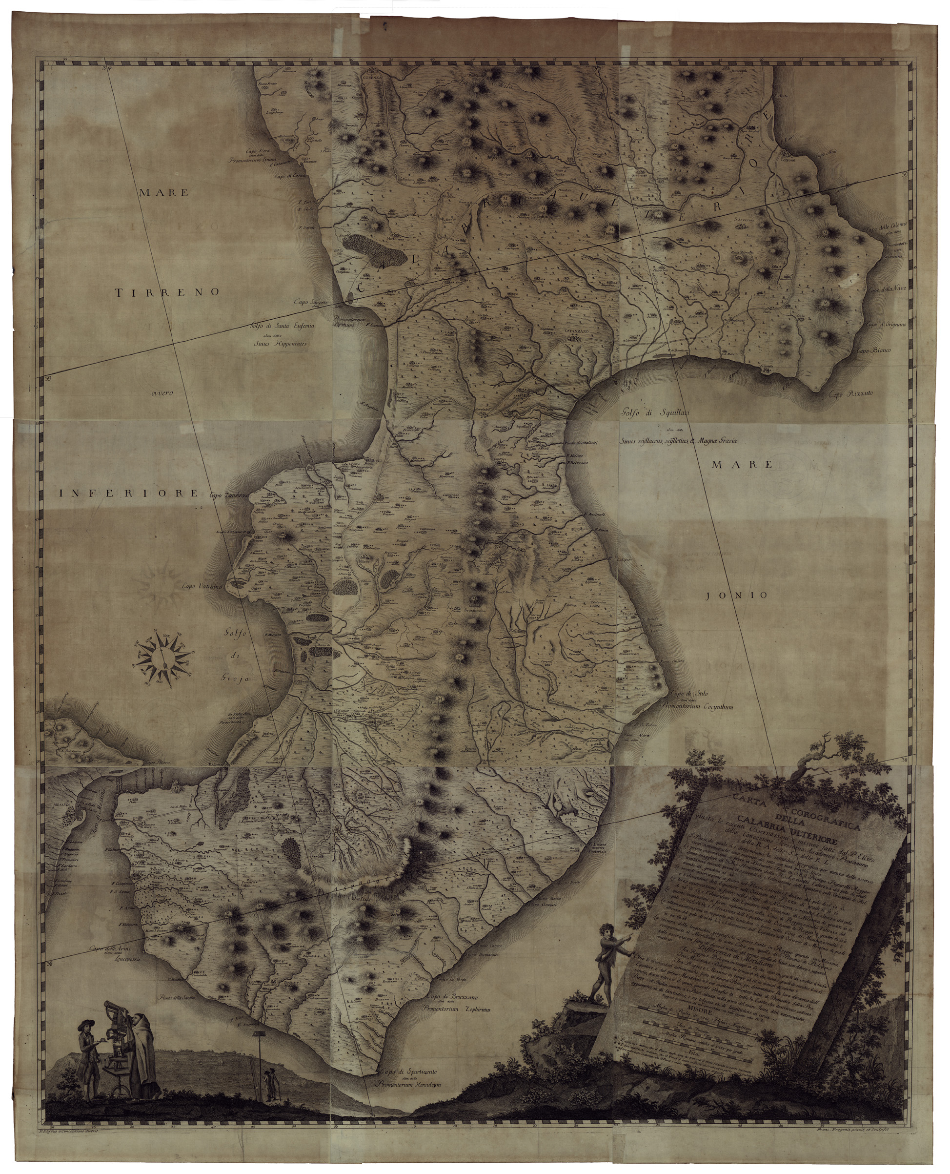 (N:27443) CARTA COROGRAFICA DELLA CALABRIA ULTERIORE - Montaggio dei 9 fogli che compongono la carta. (B0019811) Carte e stampe antiche: riproduzione a colori su carta (formato A1)