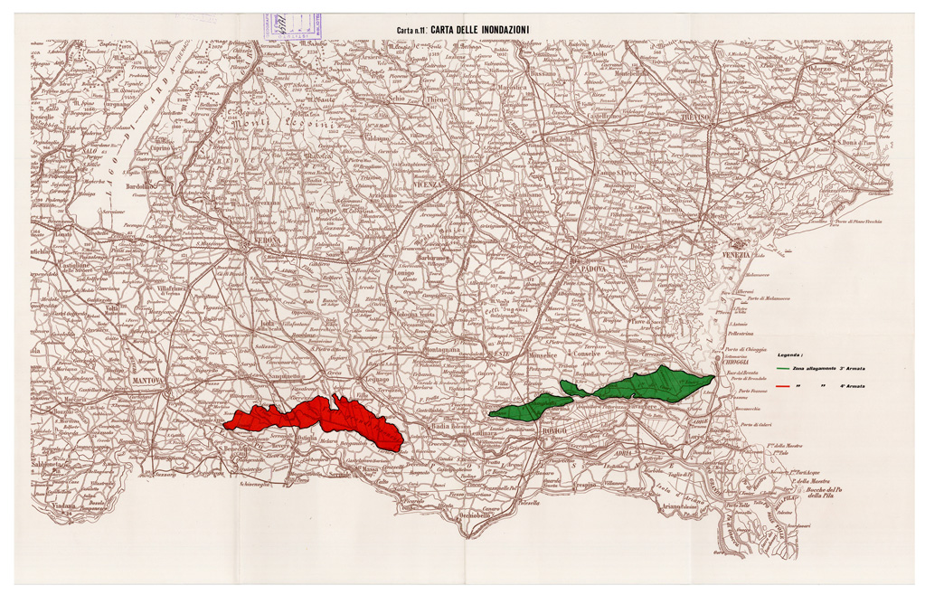 (N:29011) L'ESERCITO ITALIANO NELLA GRANDE GUERRA (1915-1918) - Carta n. 11: CARTA DELLE INONDAZIONI (B0019894) Carte e stampe antiche: riproduzione a colori su carta (formato A1)