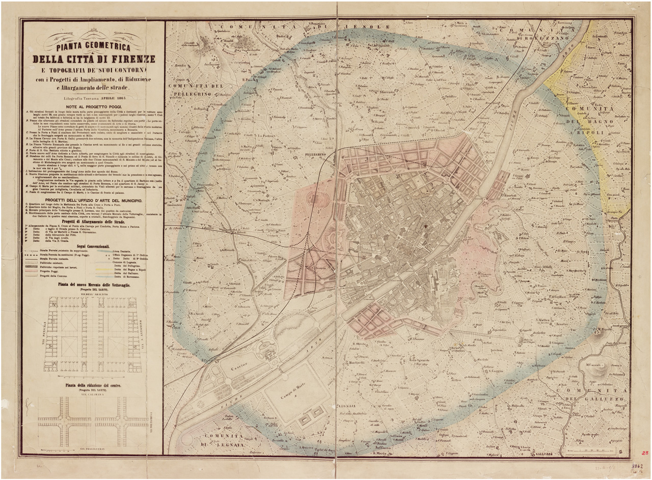 (N:30043) PIANTA GEOMETRICA DELLA CITTA' DI FIRENZE NOTE AL PROGETTO POGGI (B0019925) Carte e stampe antiche: riproduzione a colori su carta (formato A1)