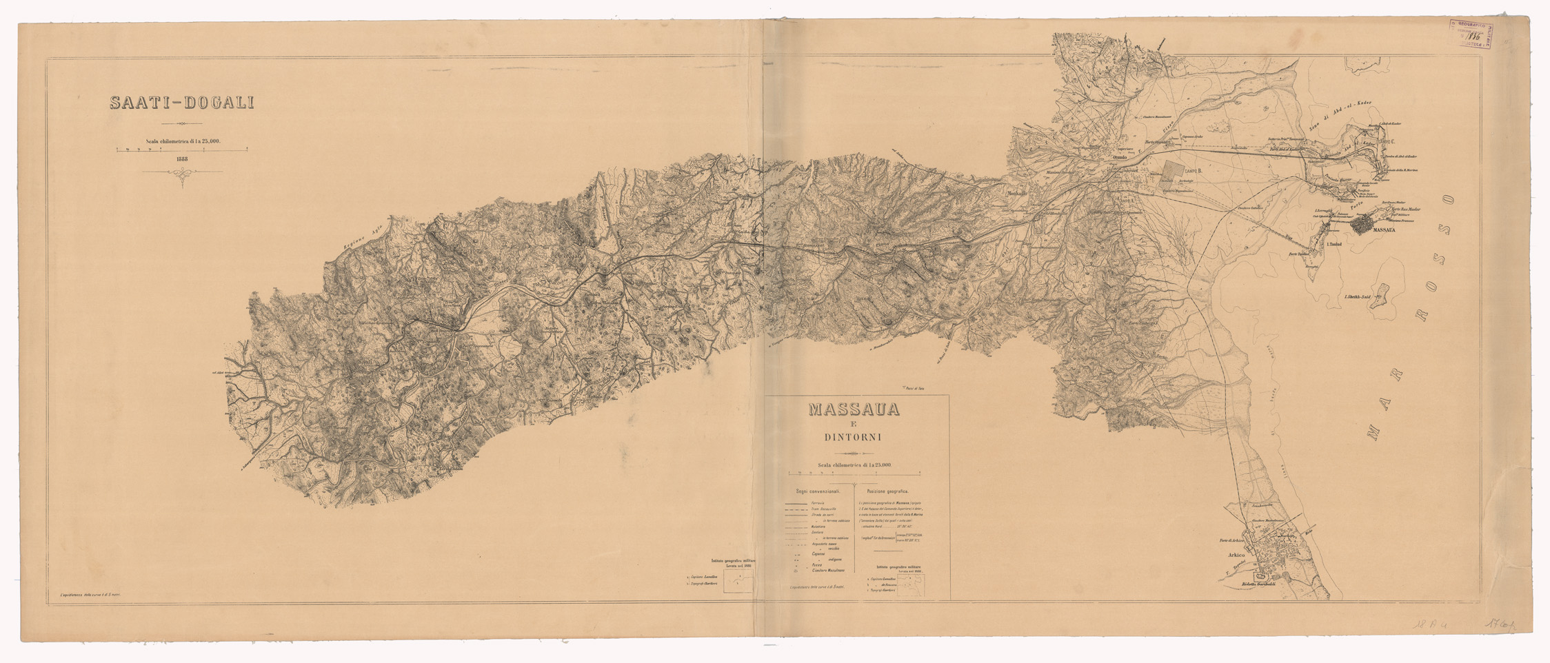 (N:32291) CARTA DELLA REGIONE COMPRESA FRA MASSAUA E SAATI - Saati-Dogali (B0019927) Carte e stampe antiche: riproduzione a colori su carta (formato A1)